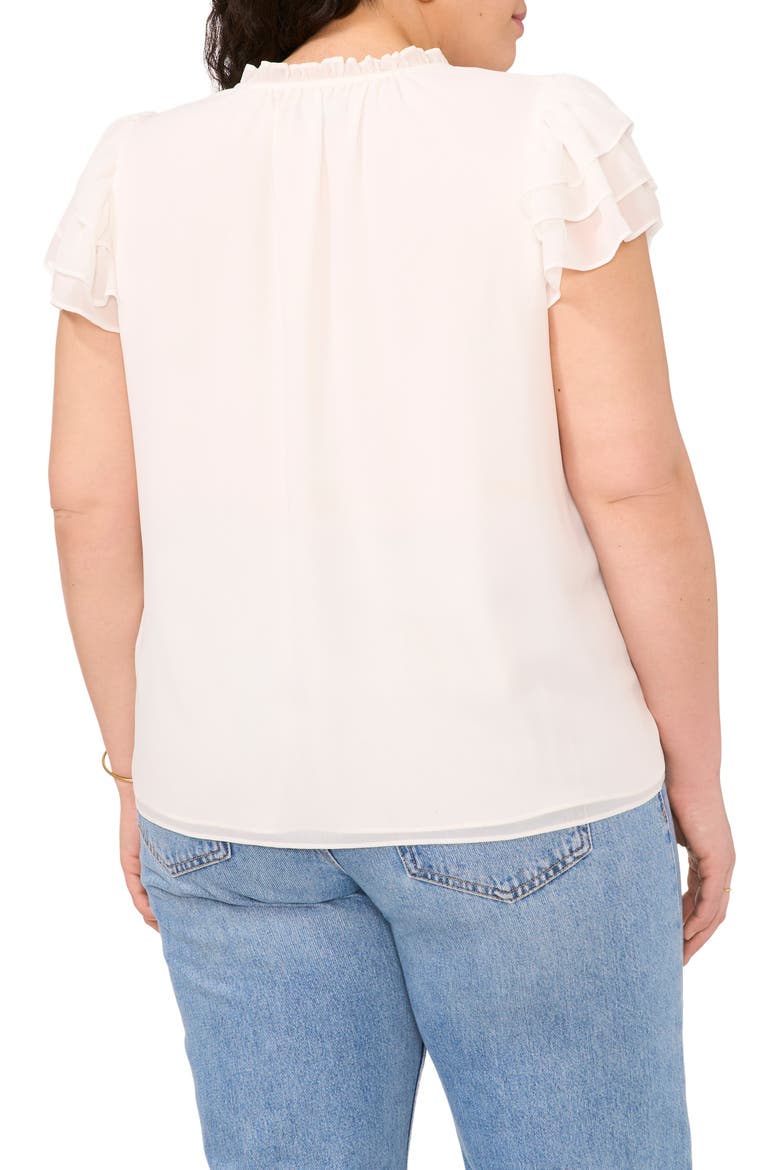 Tie Neck Flutter Sleeve Top, Alternate, color, NEW IVORY