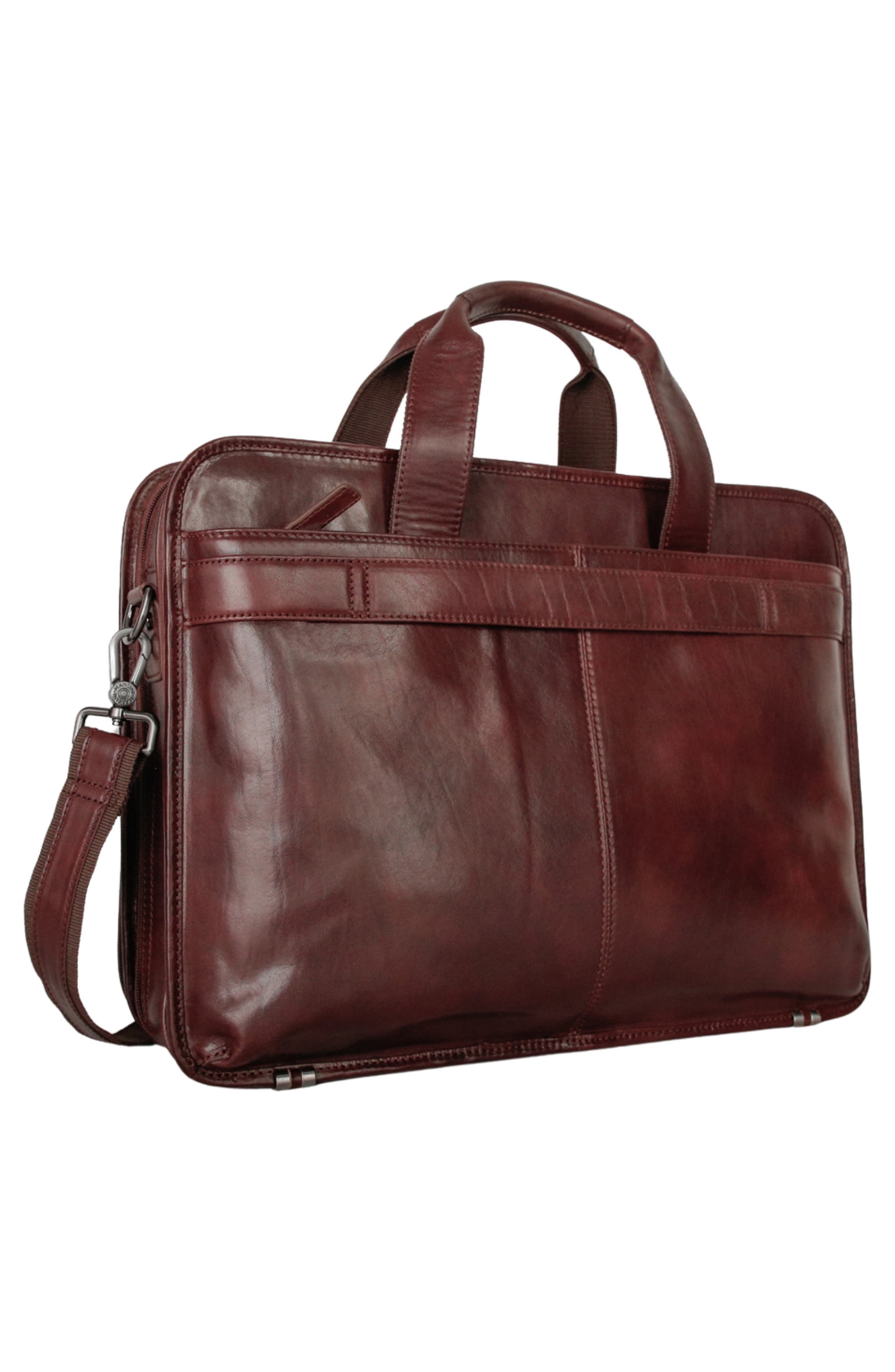 Double Compartment Leather Briefcase, Alternate, color, BROWN