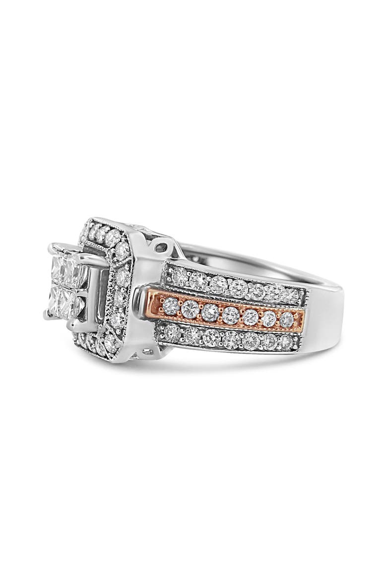 14K White and Rose Gold 1 1/8 Cttw Diamond Art Deco Style Triple Shank Cocktail Ring, Alternate, color, White