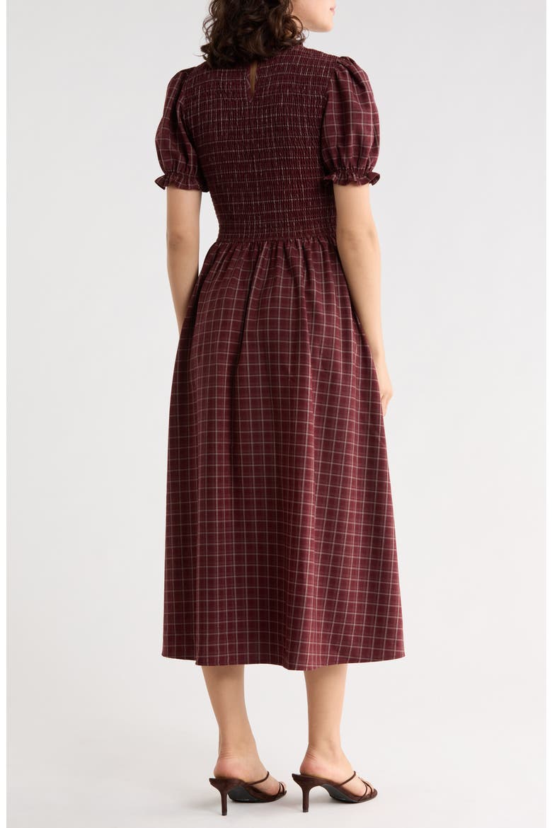 Plaid Smocked Bodice Midi Dress, Alternate, color, BURGUNDY PLAID