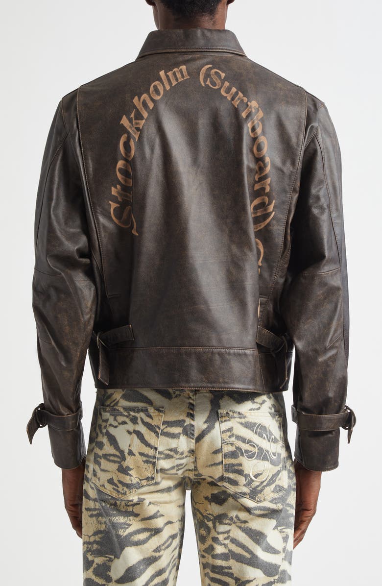 STOCKHOLM SURFBOARD CLUB Leather Work Jacket, Alternate, color, Brown