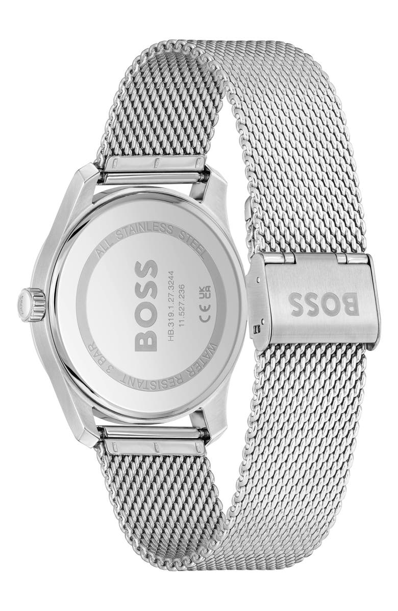 BOSS Principle Mesh Strap Watch, 41mm, Alternate, color, Silver/ Galvanic Blue