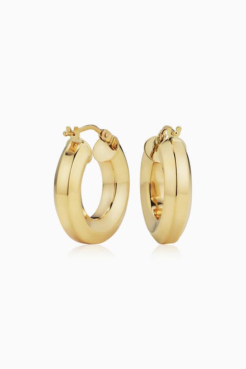 14K Gold Clean Cut Hoops Earrings