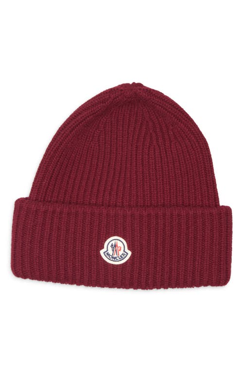 Moncler Logo Patch Virgin Wool & Cashmere Beanie In Burgundy