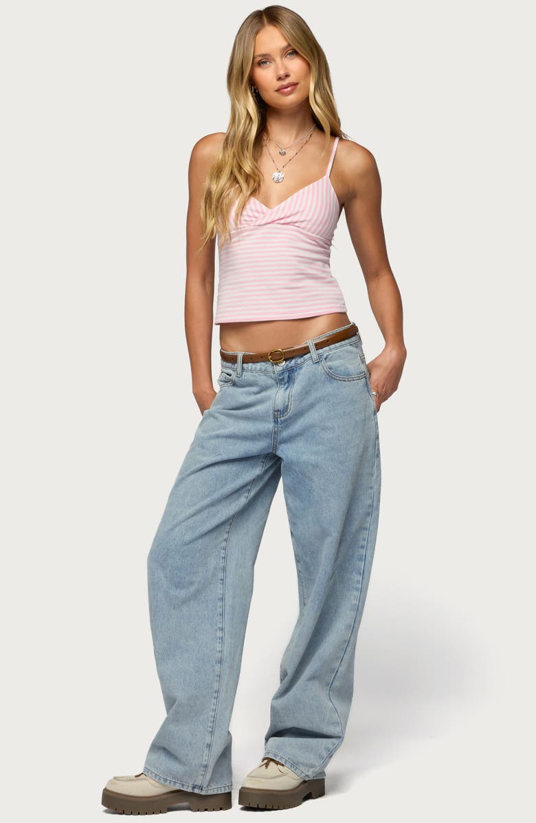 EDIKTED Emilea Stripe Stretch Cotton Camisole, Alternate, color, Pink-And-White