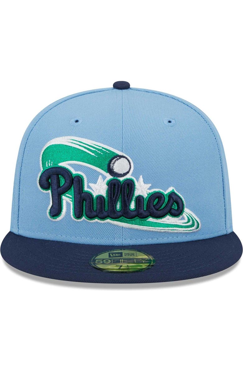 New Era Men's New Era Light Blue/Navy Philadelphia Phillies Green Undervisor 59FIFTY Fitted Hat, Alternate, color, 