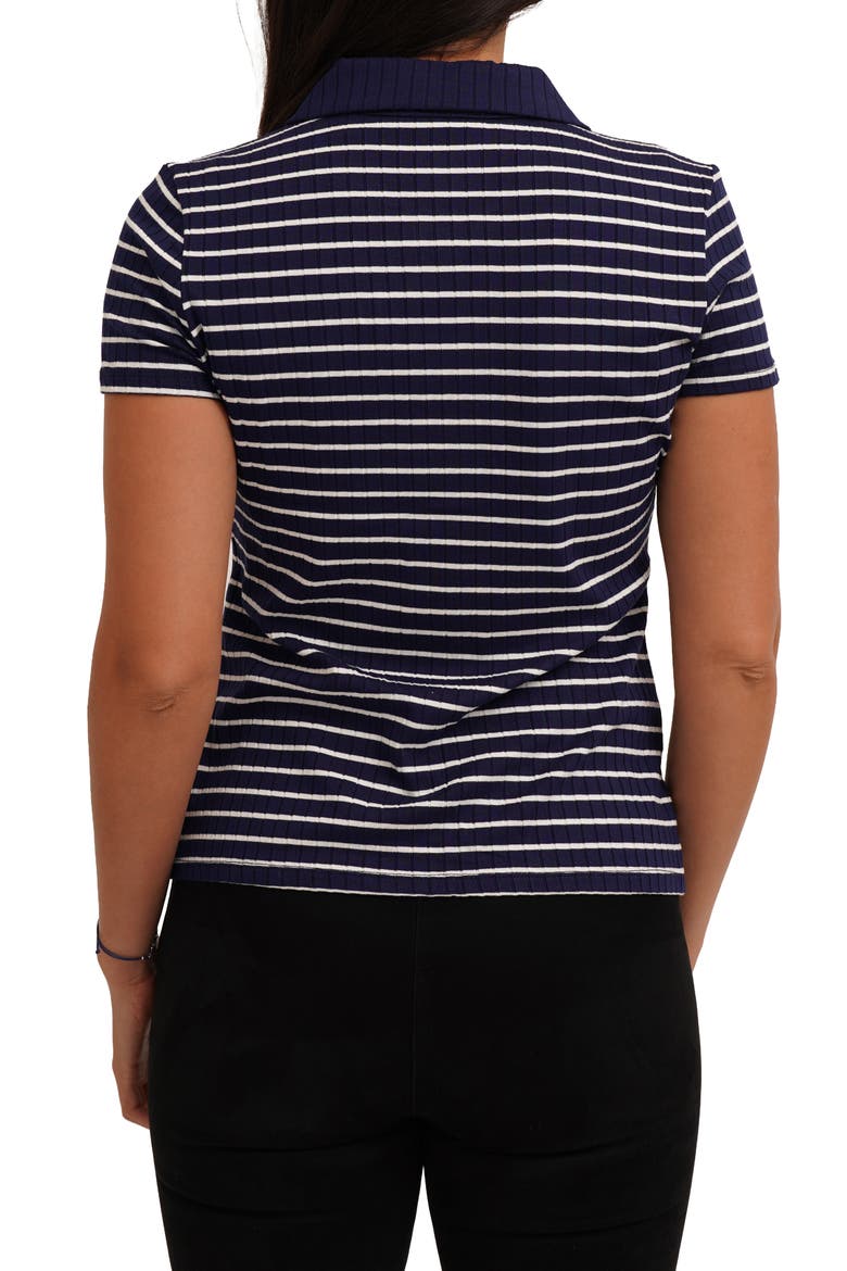Stripe Rib Button-Up Knit Top, Alternate, color, ECLIPSE/ BONE