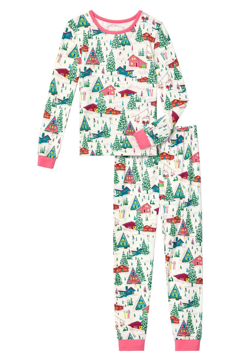 Kids' Festive Print Fitted Two-Piece Pajamas, Main, color, ALPINE CABINS