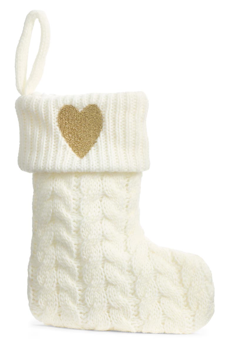 Mini Monogram Cable Christmas Stocking, Main, color, HEART- IVORY MULTI