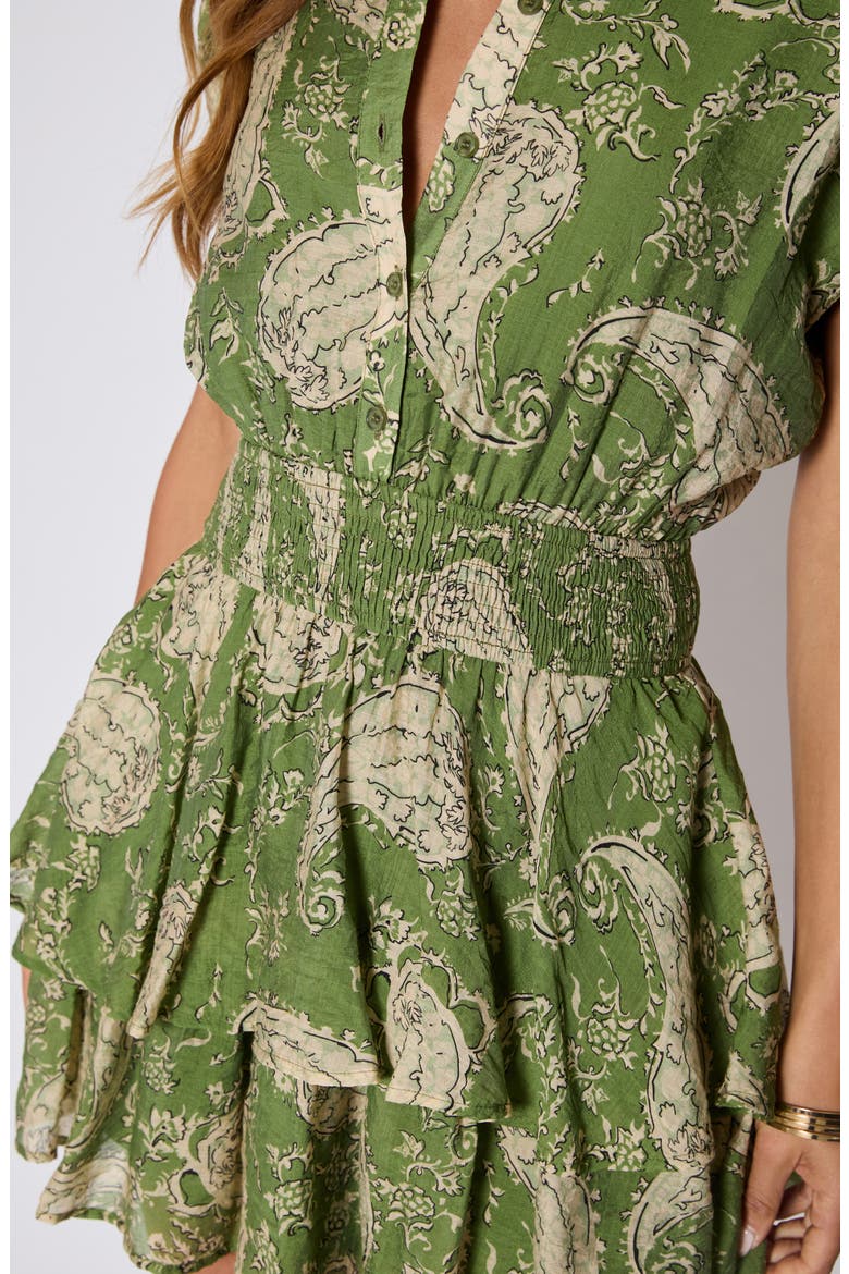 Lydia Paisley Print Smocked Waist Tiered Minidress (Nordstrom Exclusive), Alternate, color, GREEN/ CREAM