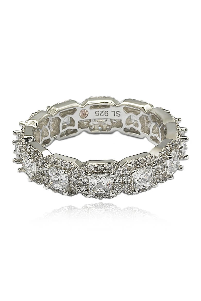 Sterling Silver Asscher Cut White CZ Band Ring, Alternate, color, WHITE