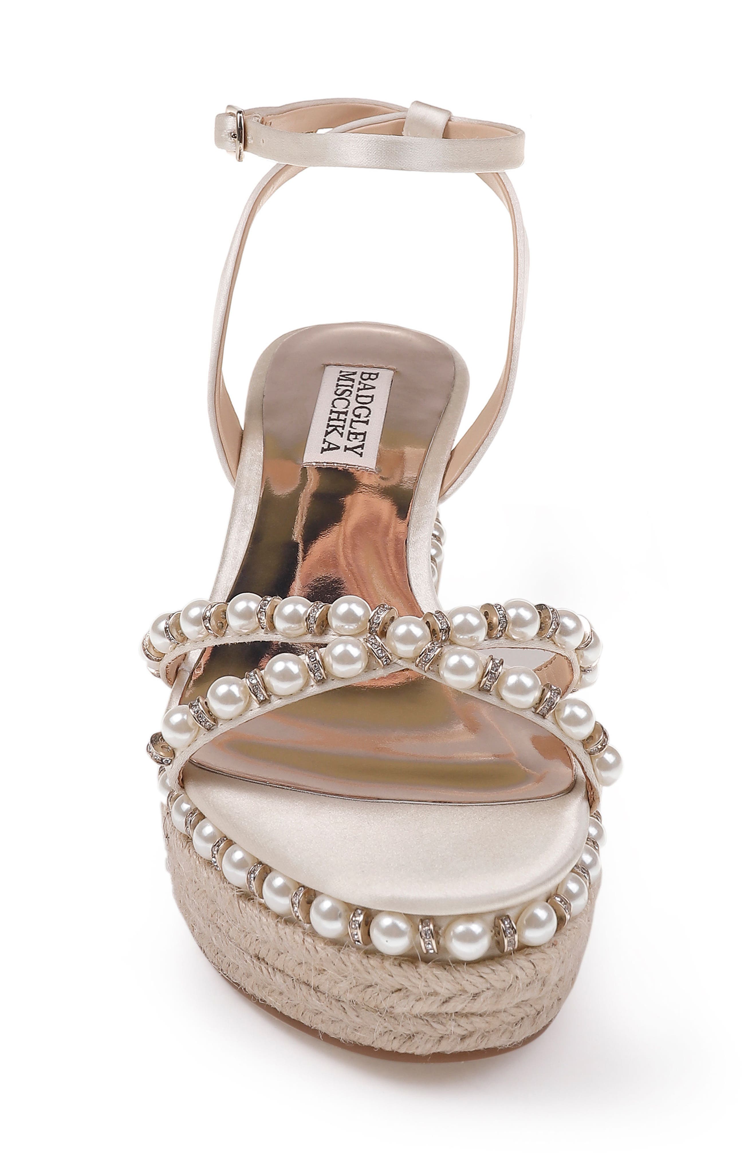 Badgley Mischka Skye Wedge Sandal, Alternate, color, IVORY SATIN