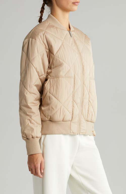 Zella Quilted Zip Bomber Jacket In Tan Taupe
