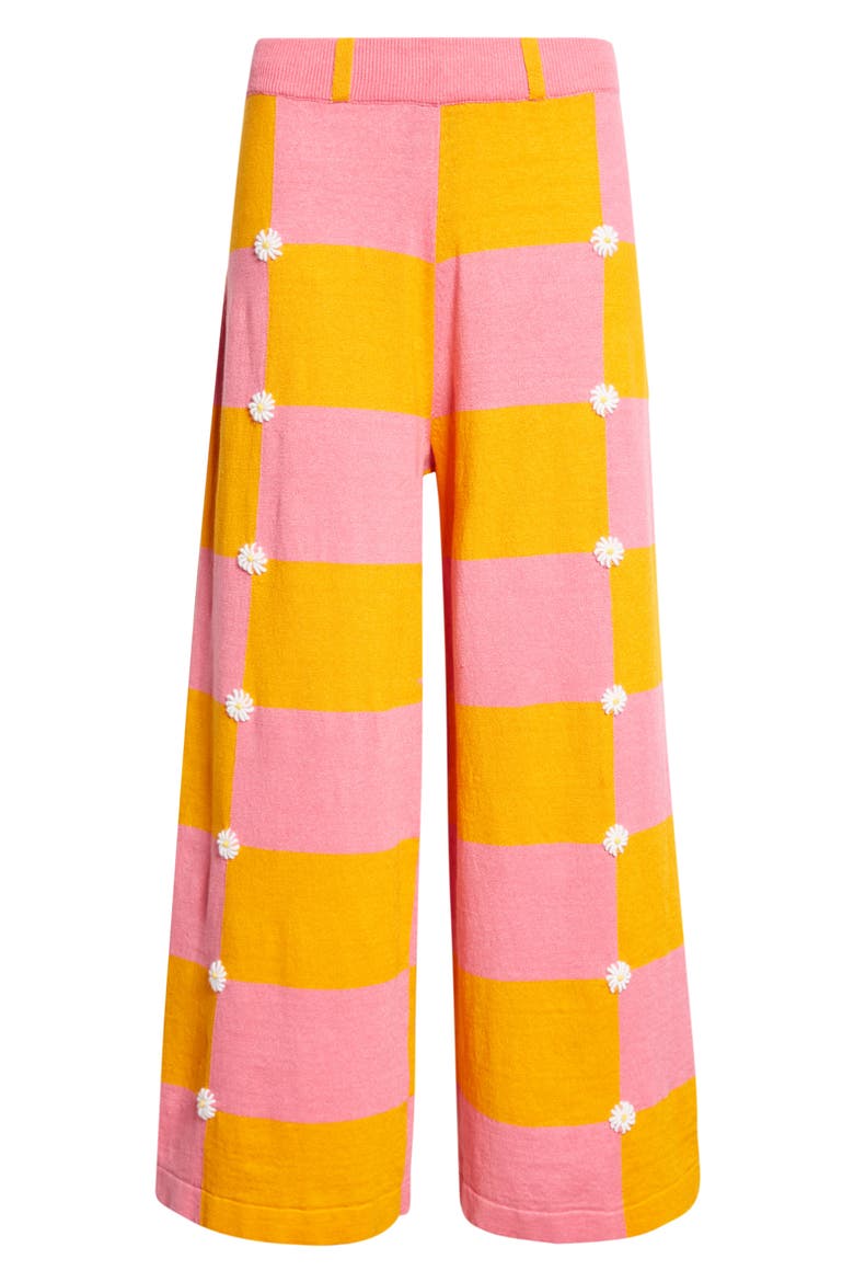 Daisy Intarsia Check Linen Blend Wide Leg Pants, Alternate, color, CANDY/ ORANGE