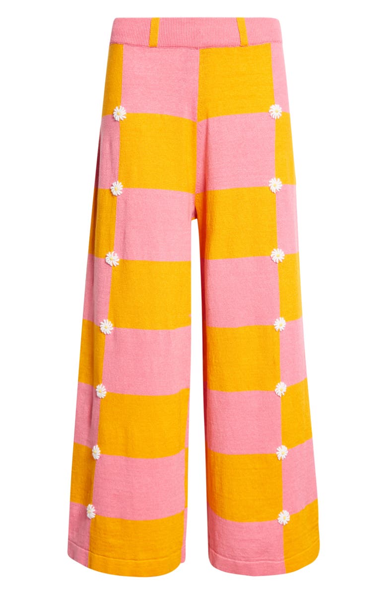 YanYan Daisy Intarsia Check Linen Blend Wide Leg Pants, Alternate, color, Candy/ Orange