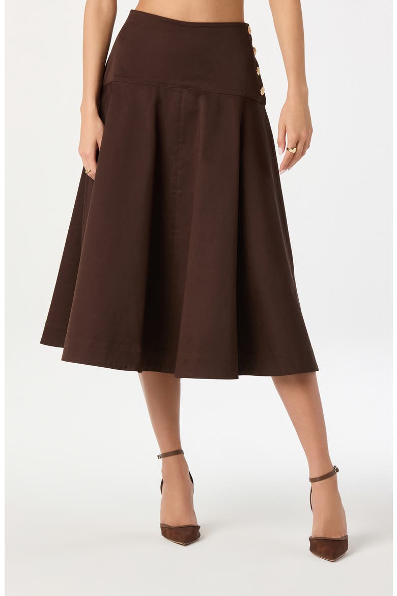 Drop Waist Stretch Cotton Midi Skirt, Main, color, BROWN