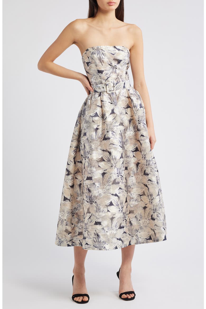 Strapless Floral Jacquard Dress, Main, color, IVORY MULTI