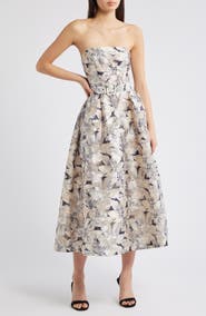 FREEMARKET Strapless Floral Jacquard Dress