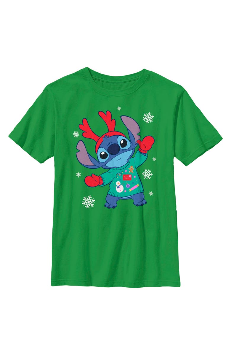 Lilo & Stitch Boy's Lilo & Stitch Christmas Outfit Stitch  Graphic T-Shirt, Main, color, Kelly Green