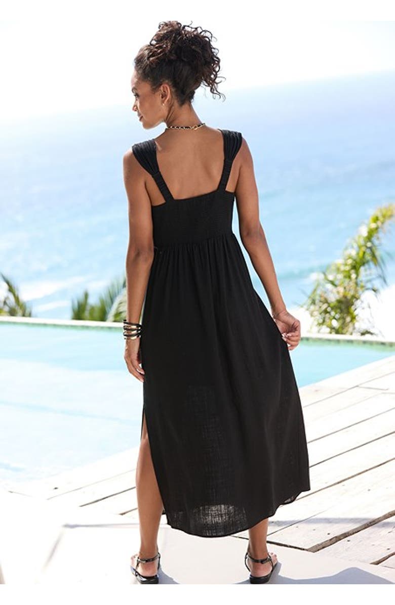 LASCANA Women's Button Detail Maxi Dress, Alternate, color, Black