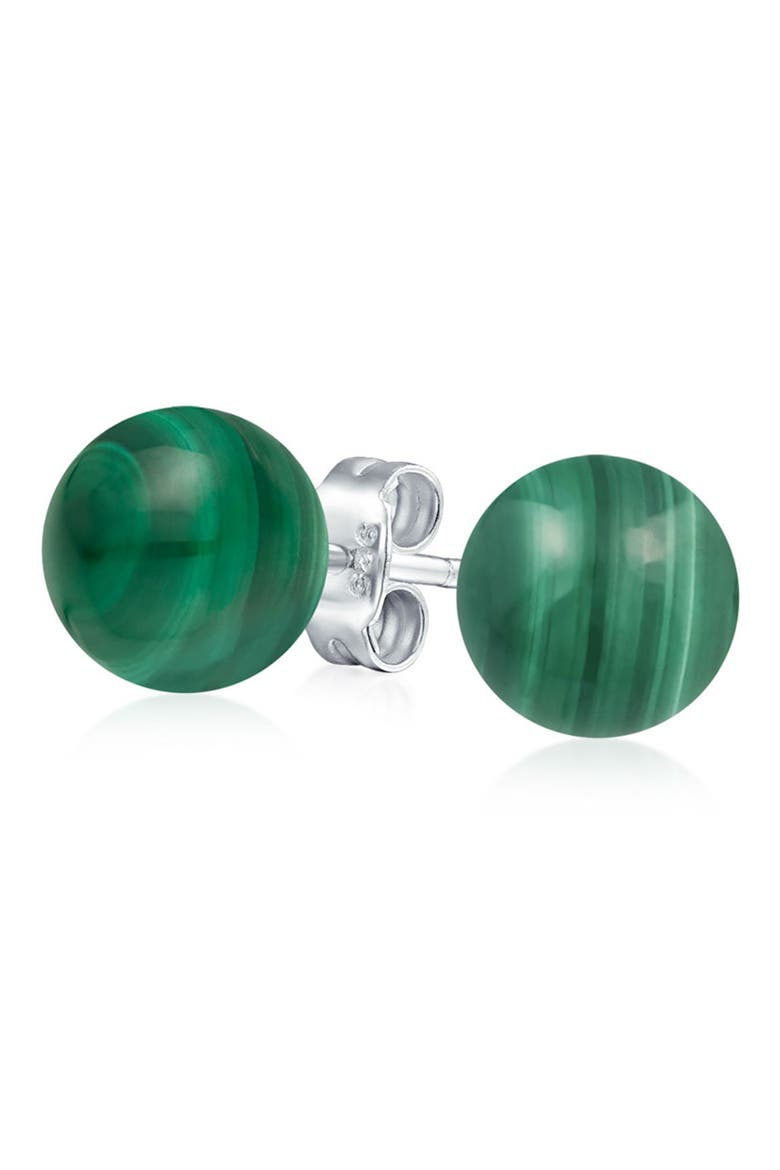 Sterling Silver Semi-Precious Stone 10mm Ball Stud Earrings, Alternate, color, MALACHITE