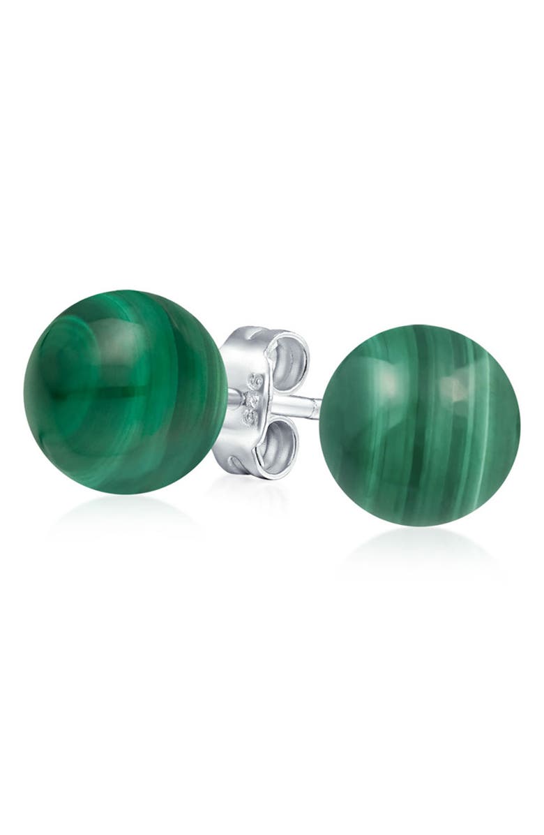BLING JEWELRY Sterling Silver Semi-Precious Stone 10mm Ball Stud Earrings, Alternate, color, Malachite