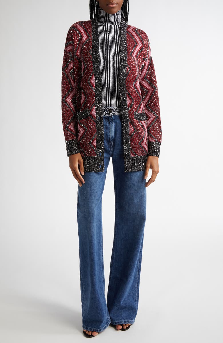 Missoni Sequin Metallic Zigzag Stripe Cardigan, Alternate, color,