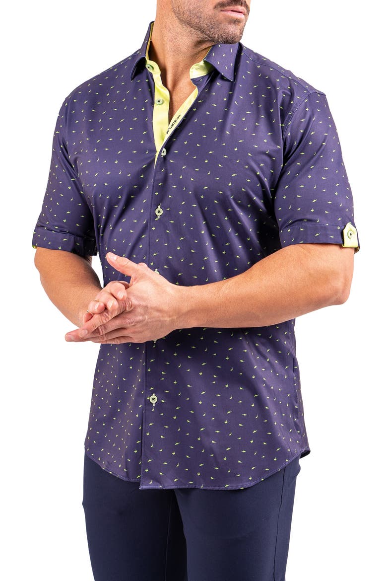 Galileo Resistance Shark Print Short Sleeve Button-Up Shirt, Alternate, color, BLUE