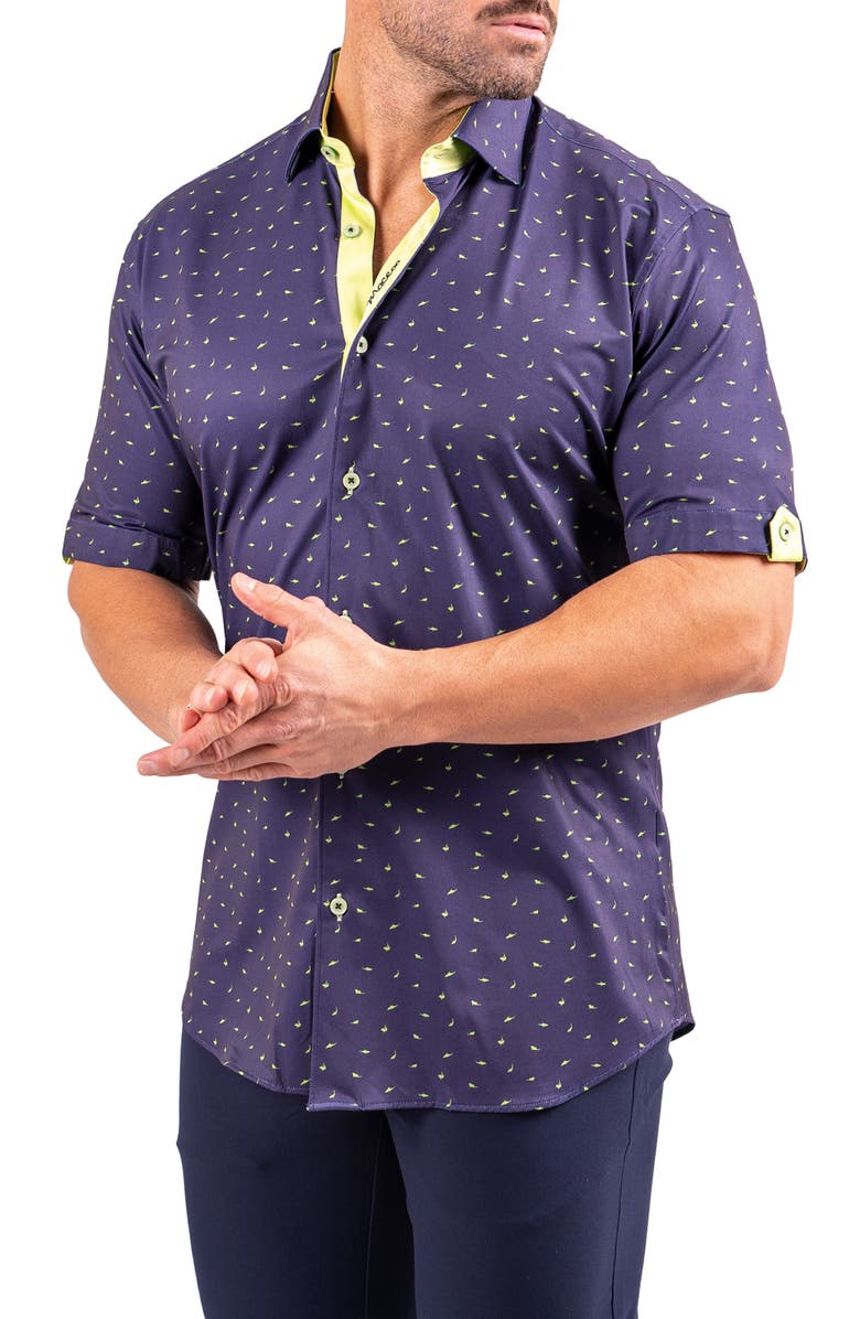 Maceoo Galileo Resistance Shark Print Short Sleeve Button-Up Shirt, Alternate, color, Blue