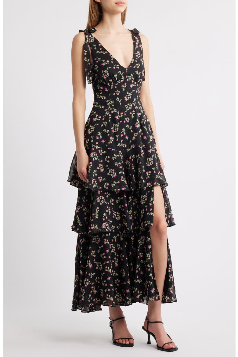 Arya Tiered Floral Chiffon Maxi Dress, Main, color, BLACK FLORAL