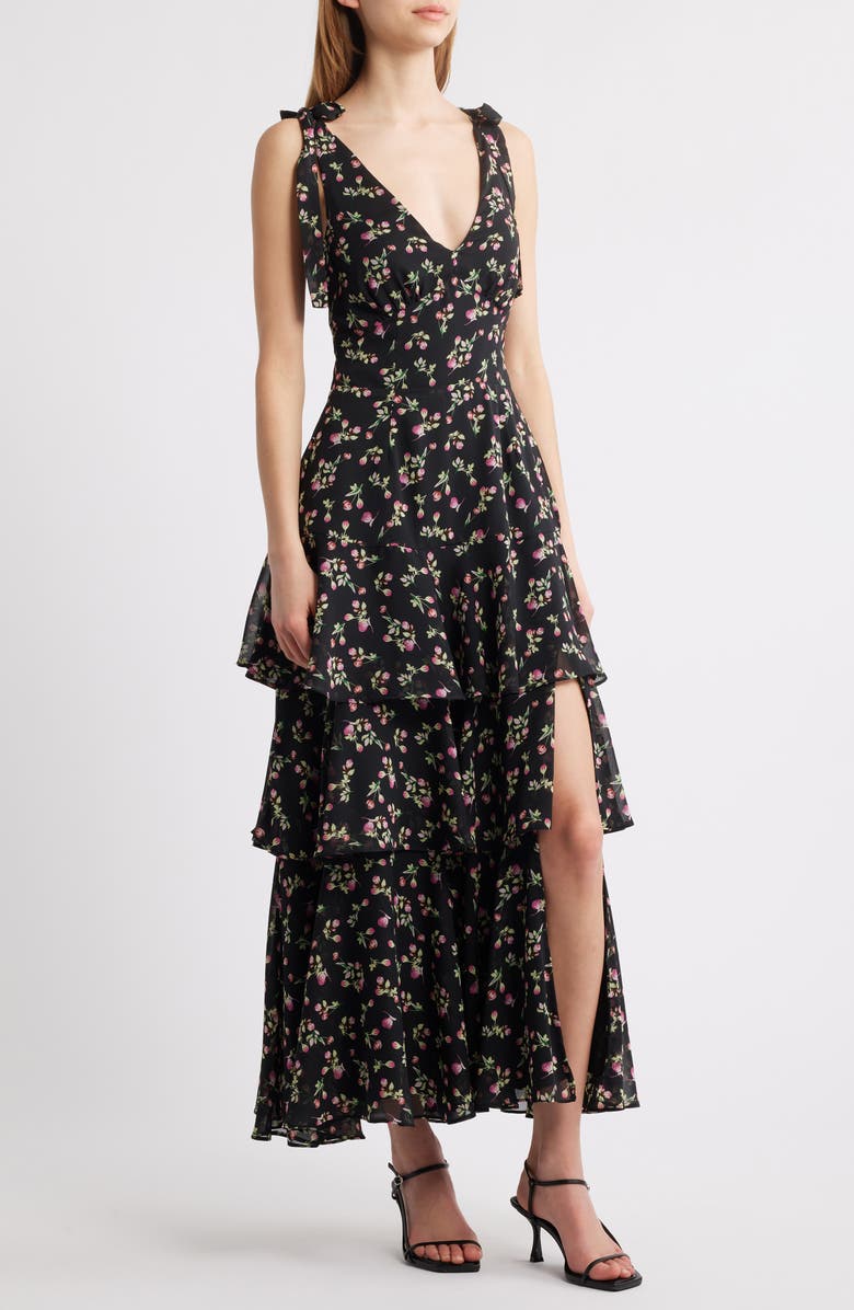 Lulus Arya Tiered Floral Chiffon Maxi Dress, Main, color,