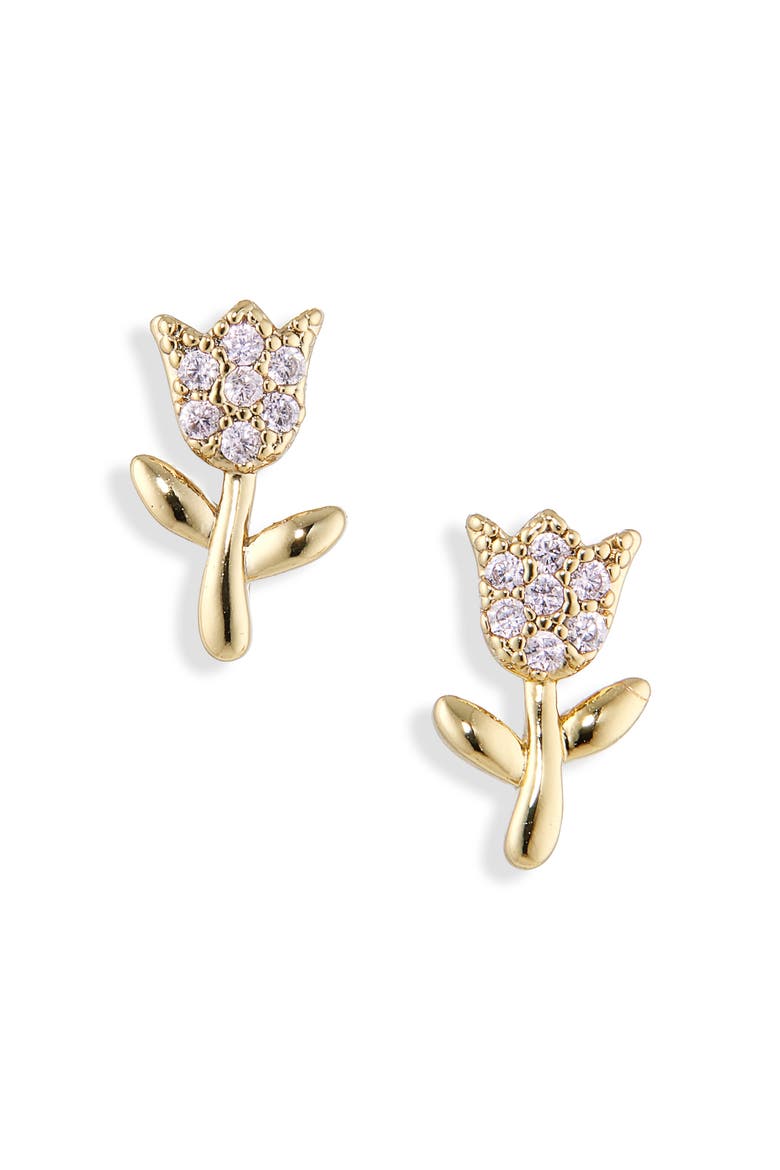 mini tulip stud earrings, Alternate, color, PINK/ GOLD