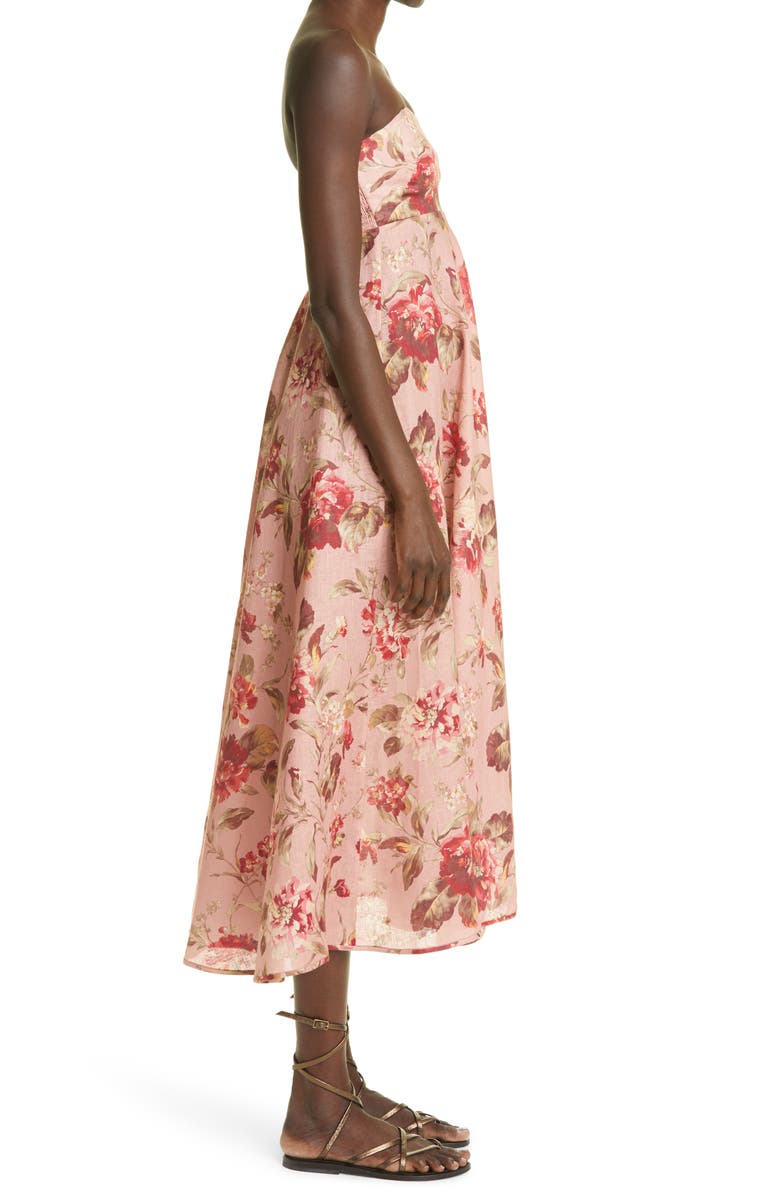 Zimmermann Cassia Floral Print Linen Bandeau Midi Dress, Alternate, color, 
