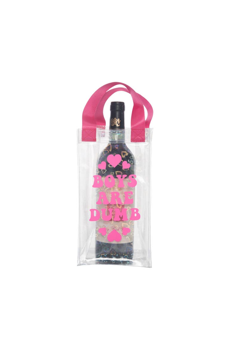 Boys Are Dumb Wine Bag Plastic Clear, Main, color, Pink