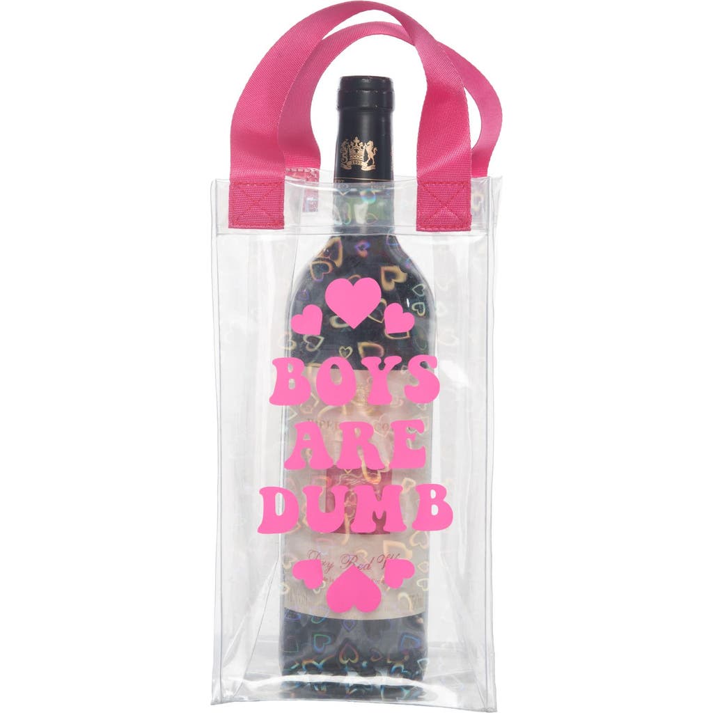 Totalee Gift Boys Are Dumb Wine Bag Plastic Clear In Pink