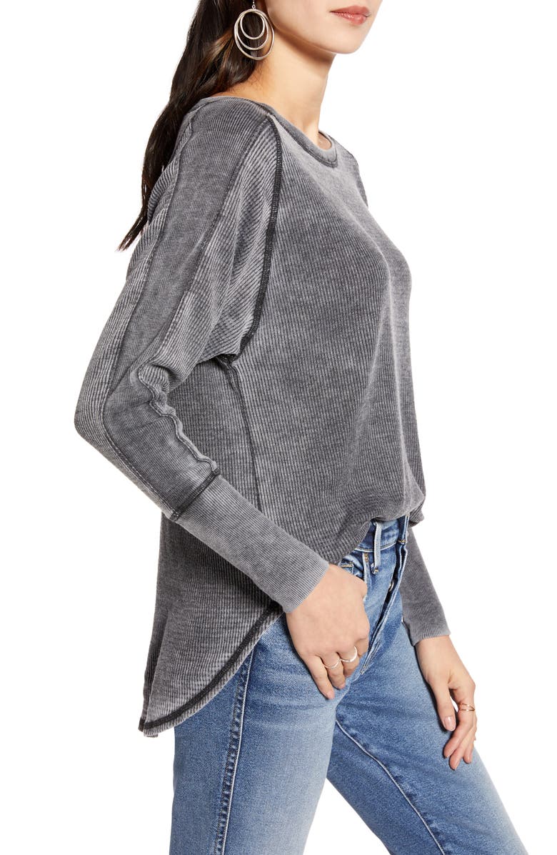 Treasure & Bond Thermal Knit Shirttail Hem Long Sleeve Tee, Alternate, color,