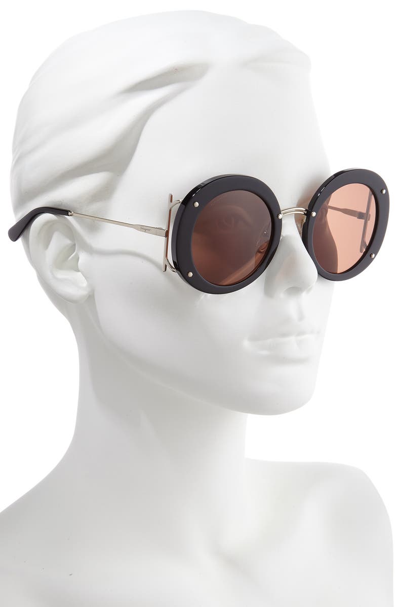 FERRAGAMO Salvatore Ferragamo 52mm Gancio Round Sunglasses, Alternate, color, 