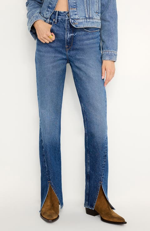 Good Icon Twisted Slit Hem High Waist Straight Leg Jeans (Indigo 713) (Regular & Plus)