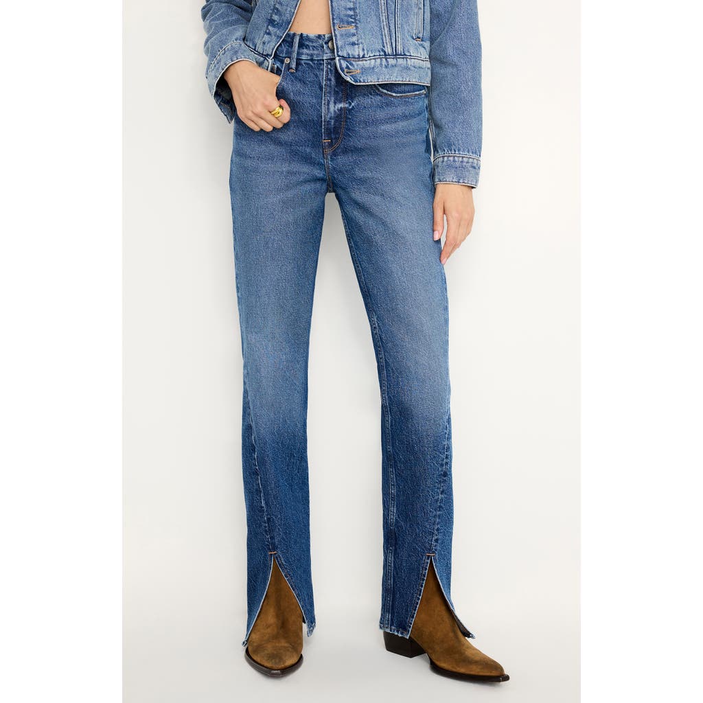 GOOD AMERICAN GOOD AMERICAN GOOD ICON TWISTED SLIT HEM HIGH WAIST STRAIGHT LEG JEANS