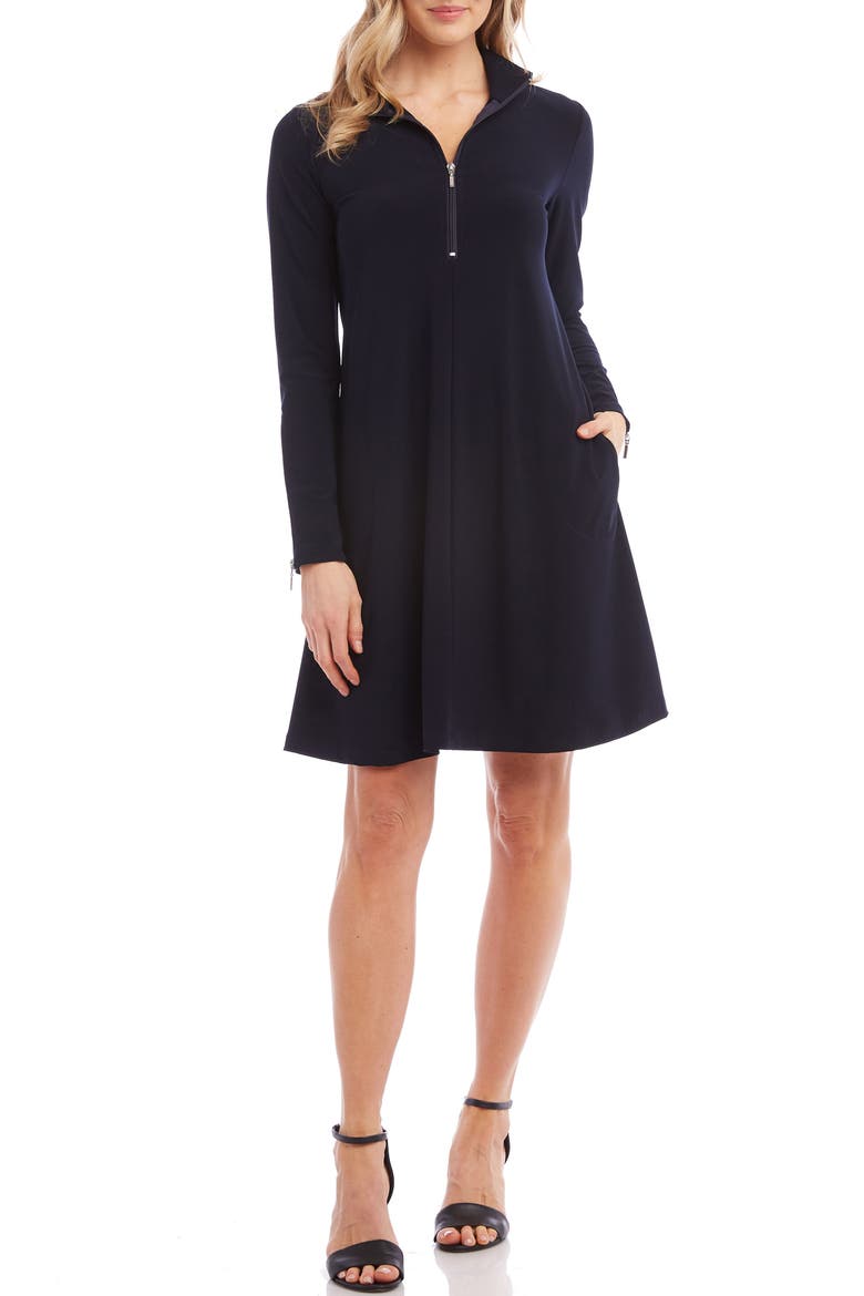 Quarter Zip A-Line Travel Jersey Dress, Main, color, NAVY