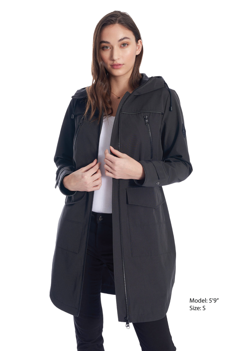 Kusawa - Mid-length Hooded Drawstring-Waist Raincoat, Alternate, color, Black