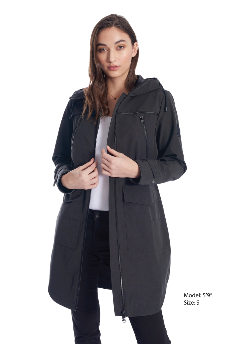 Alpine North Kusawa - Mid-length Hooded Drawstring-Waist Raincoat, Alternate, color, Black