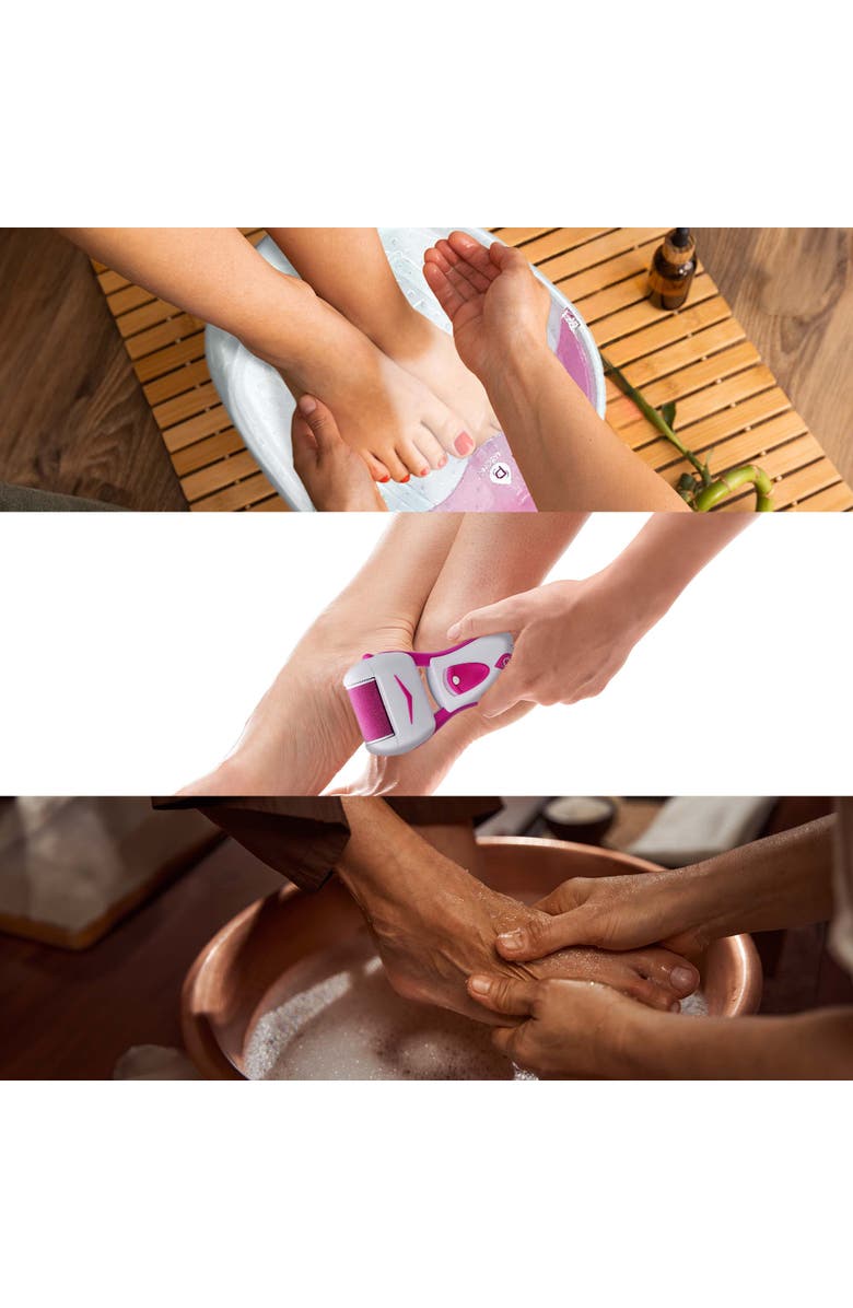 PURSONIC Ultimate Foot Care Bundle Foot Spa Massager with Tea Tree Oil Foot Salt Scrub (Warming Function), Battery Operated Callus Remover, Foot Spa, and Foot Smoother, Alternate, color, Pink