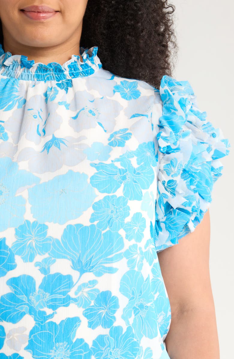 SUGARLIPS Kerela Floral Brenna Mock Neck Top, Alternate, color, Blue/ White Combo