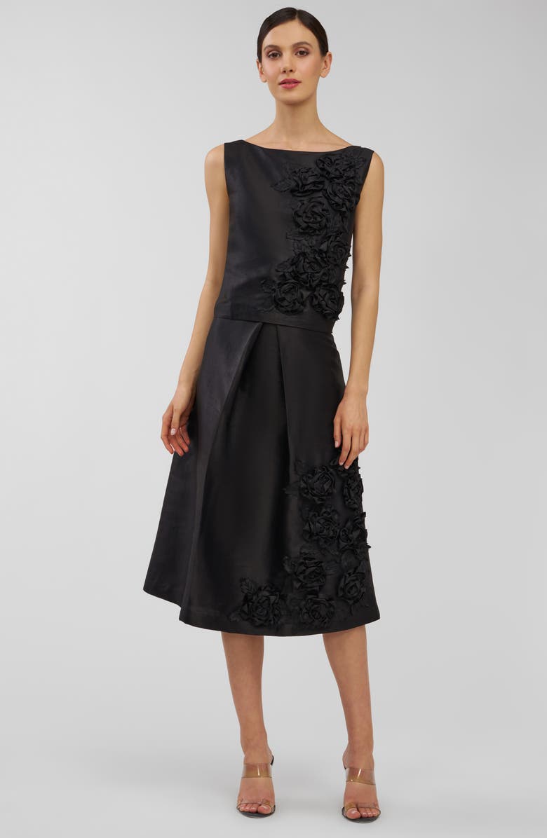 Kay Unger Logan Floral Appliqué Midi Skirt, Alternate, color, Black