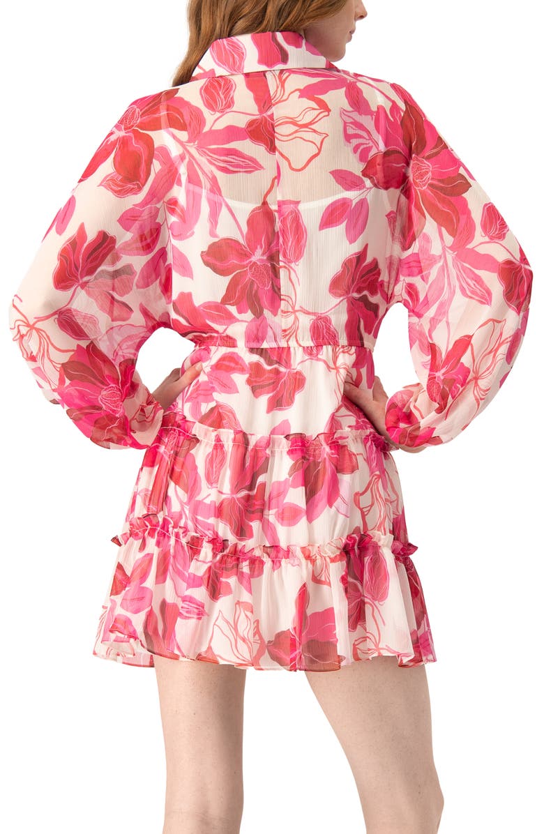IVONNE Short Floral Print Shirt Dress with Long Sleeves, Alternate, color, Fuchsia