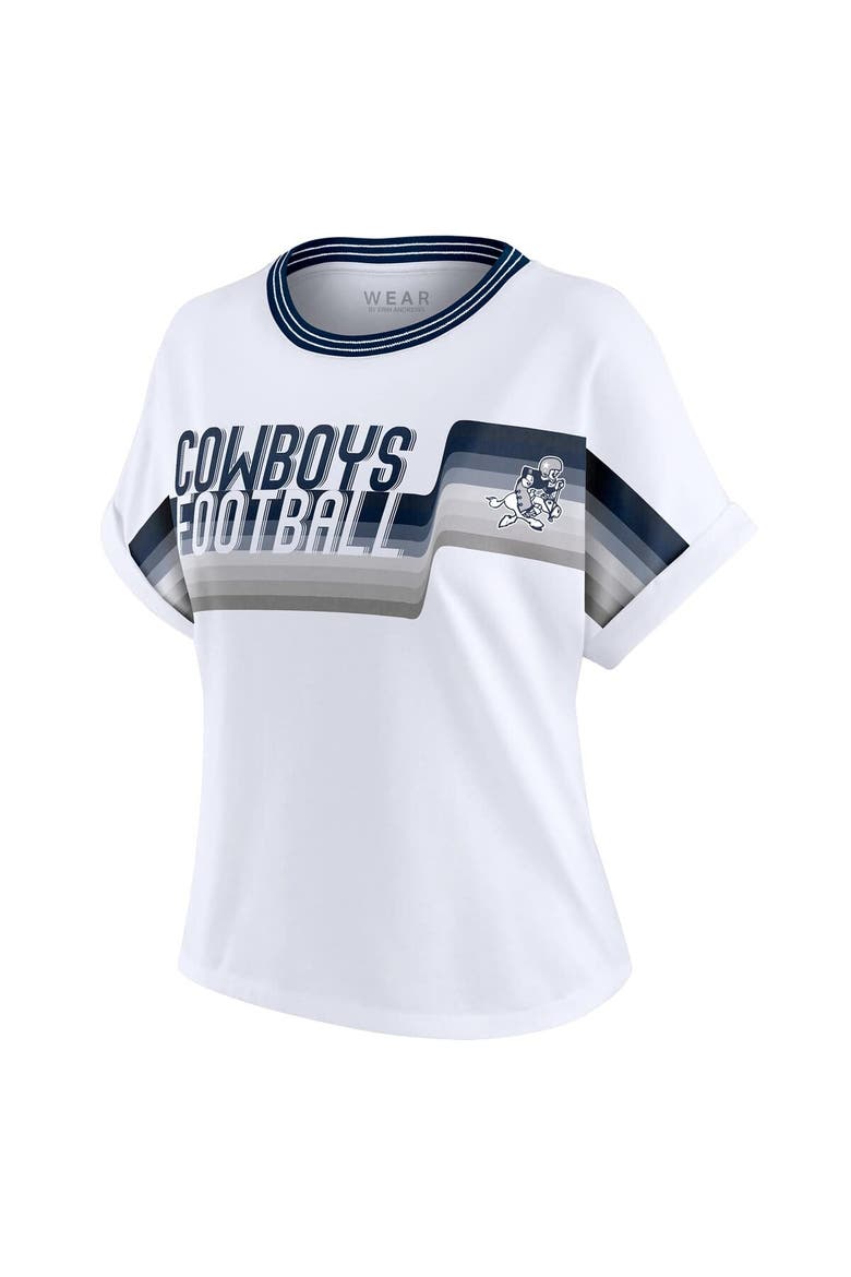 Women's WEAR by Erin Andrews White Dallas Cowboys Cropped Center Stripe Dolman T-Shirt, Alternate, color, White