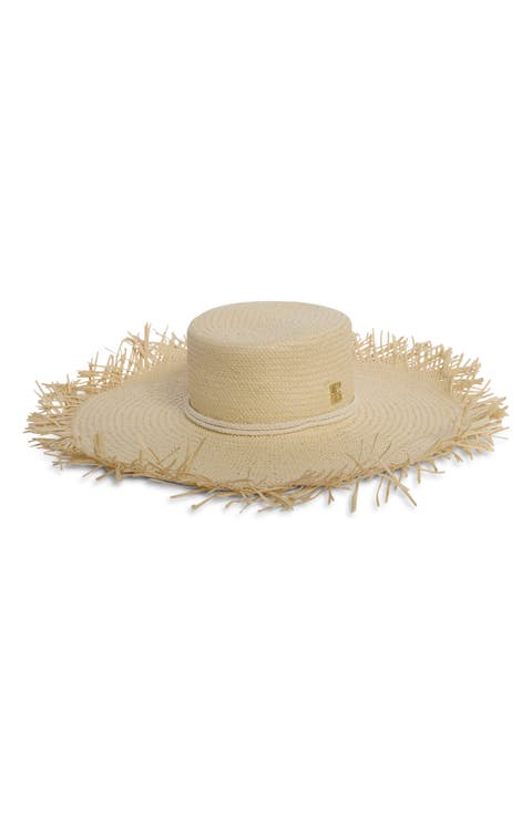 Solid Frayed Wide Brim Hat