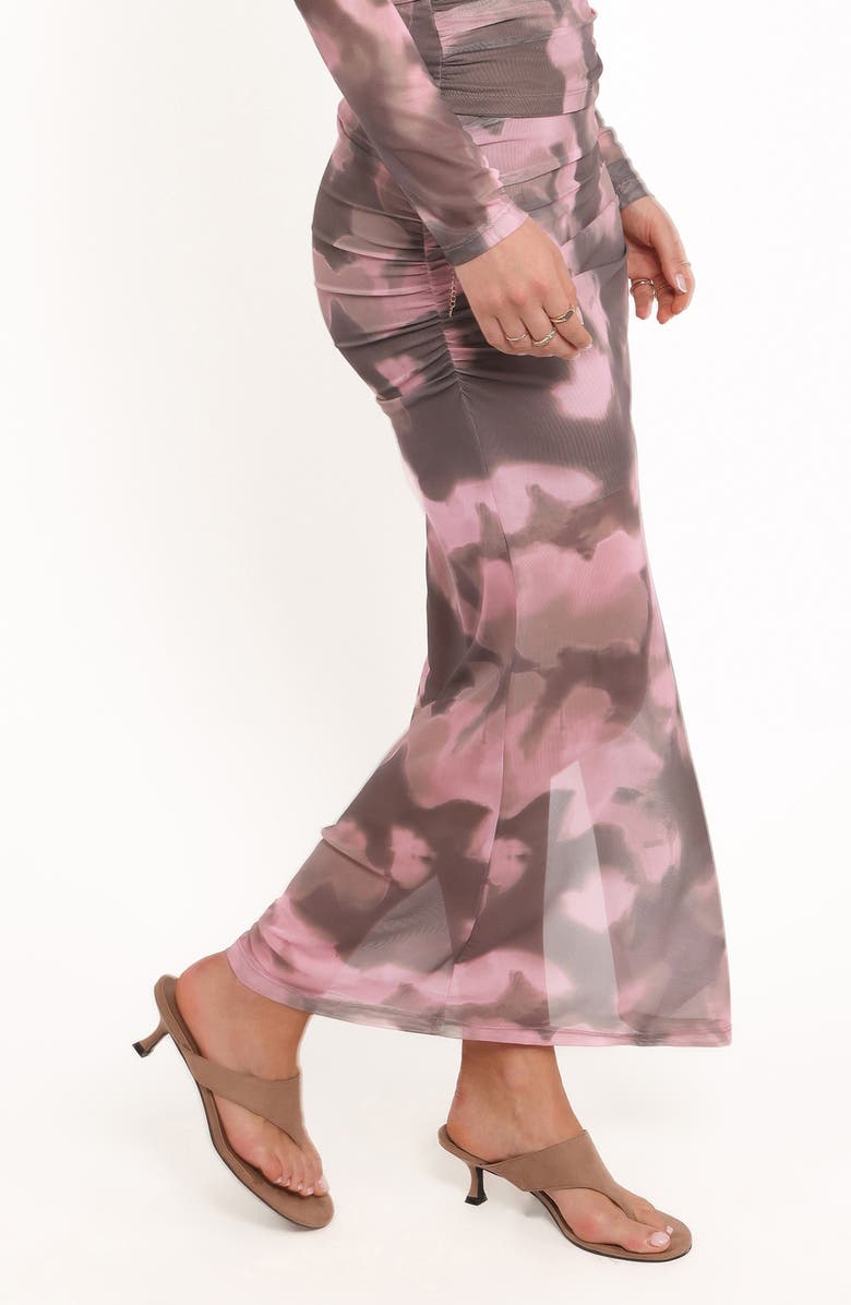 Petal & Pup Caelira Abstract Print Mesh Maxi Skirt, Alternate, color, Pink/ Brown Print