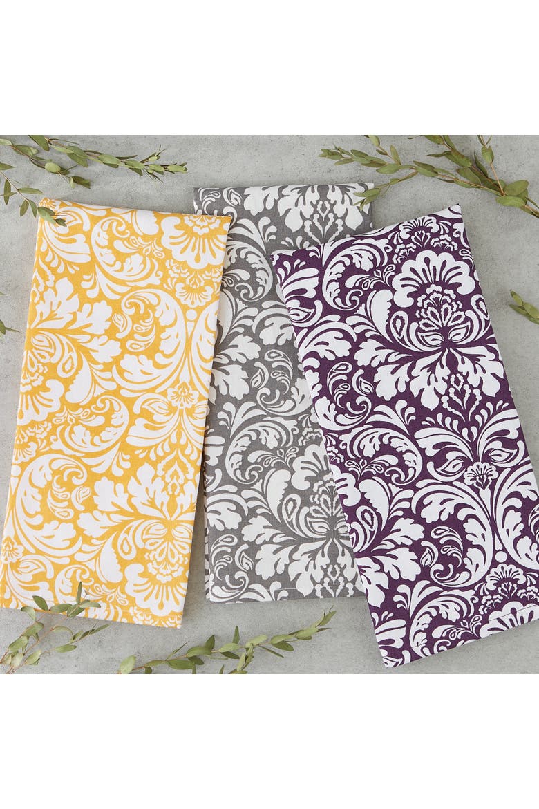 Eggplant Damask Dishtowel Set/2, Alternate, color, Eggplant